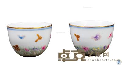 * 清同治 珐琅彩花卉水波纹对杯 高4.5cm；直径6.3cm；底径1.8cm