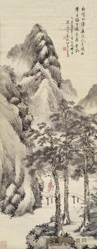 仿古山水 立轴 设色纸本 115×45cm