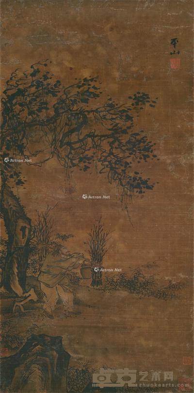 山水 立轴 设色绢本 72×34cm