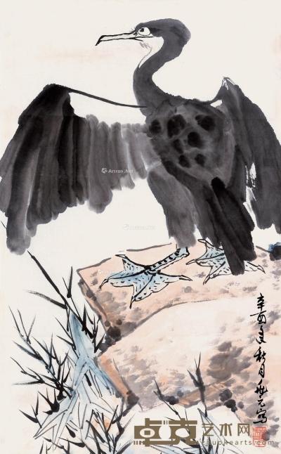  辛酉（1981）年作 鸬鹚 软片 设色纸本 96×59cm