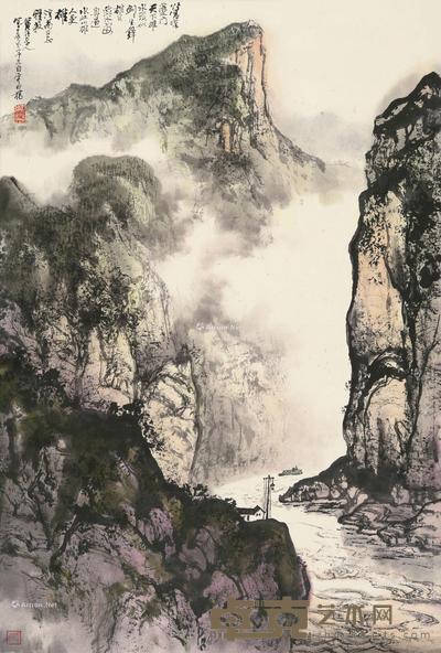 三峡风光 立轴 设色纸本 68×45.5cm