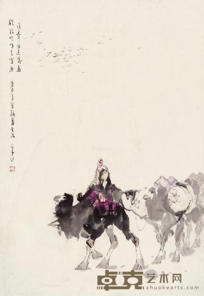 驼铃叮当走雪原 镜片 设色纸本 67.5×45cm