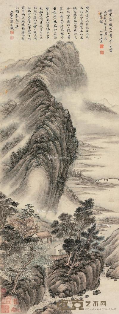  丙寅（1746）年作 夏山烟雨图 立轴 设色纸本 121×45cm