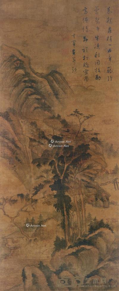 山水 立轴 设色绢本 72×29cm