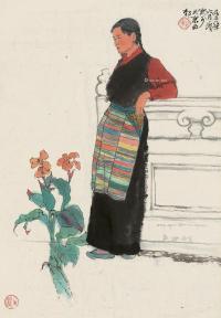  1959年作 藏族少女 镜片 设色纸本