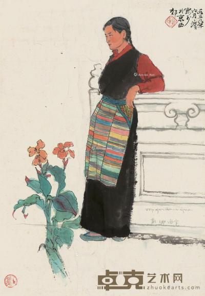  1959年作 藏族少女 镜片 设色纸本 49×34cm