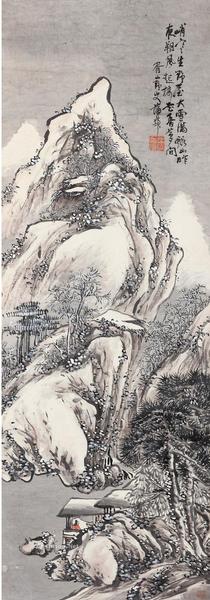  溪山雪霁 立轴 设色纸本