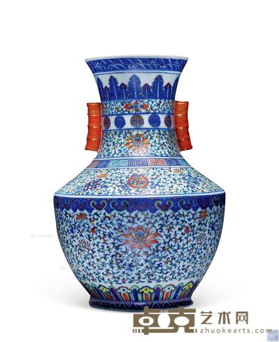 清 斗彩缠枝花卉贯耳尊 高57.5cm