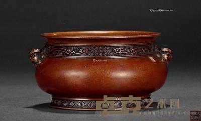 清 铜天鸡锦地凤纹炉 口径9.5cm;高5.7cm;重401g
