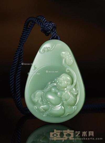 福从天降 碧玉牌 钤印:一户侯 59×43×12mm