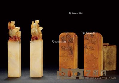 寿山石章二对 1.9×1.9×9.7cm×2;2.5×2.5×7.5cm×2