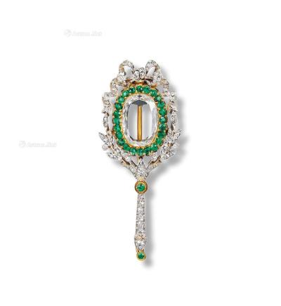  维多利亚时期“魔镜”钻石配祖母绿胸针