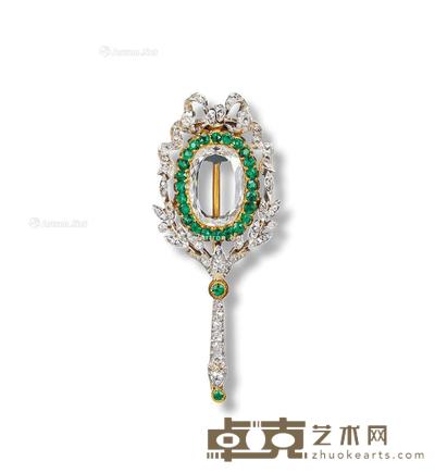 维多利亚时期“魔镜”钻石配祖母绿胸针 --