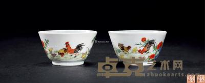 清 粉彩鸡缸杯 (一对) 直径7cm