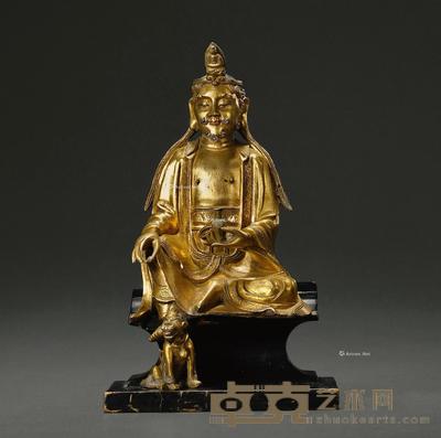 明 铜鎏金男相观音坐像 高20cm