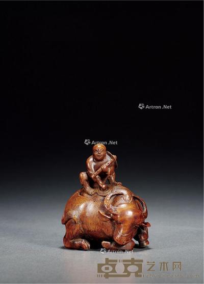 清中期 竹雕童子牧牛水盂 高10.6cm;长9.5cm