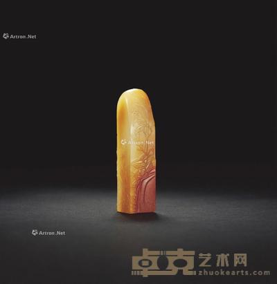 林清卿作寿山石菊石薄意章 1.9×1.9×7.9cm