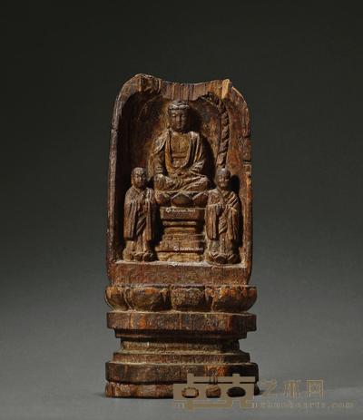元明 木胎释迦及龛 高29cm