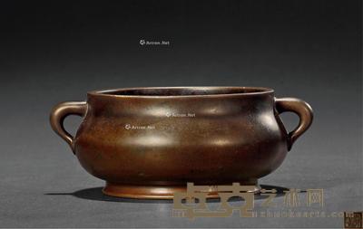 清 铜蚰龙耳香炉 口径11cm;高5.8cm;重1123g