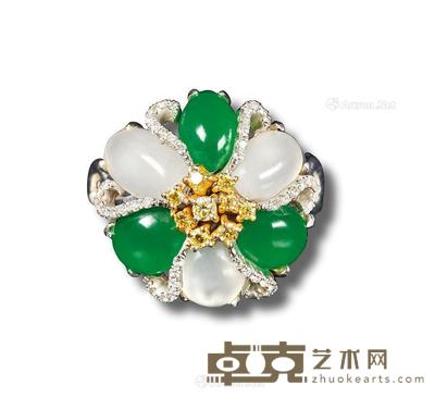“天女散花”金镶翡翠配钻石戒指 --