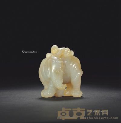 周宝庭作寿山天蓝冻石胡人洗象摆件 6×4.3×7.3cm