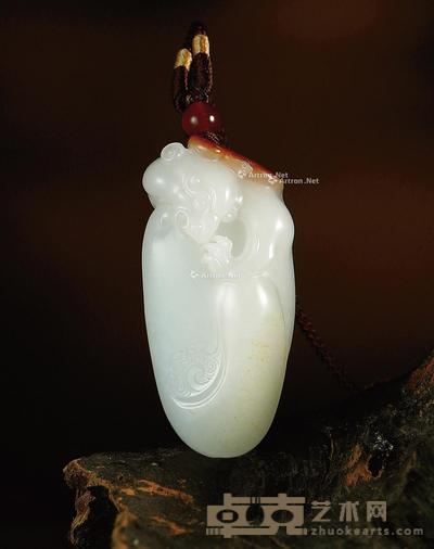 福寿双全 白玉挂件 钤印:吴 41×24×18mm