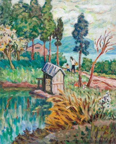 1993年作 芳草小路 布面 油画 65×52cm