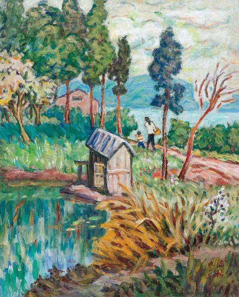  1993年作 芳草小路 布面 油画