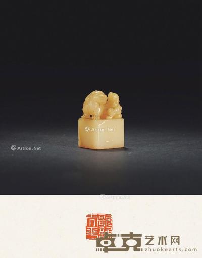 寿山石子母兽钮章 2.2×2.2×3.8cm
