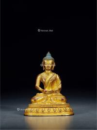  清 大清乾隆年敬造款铜鎏金释迦牟尼佛坐像