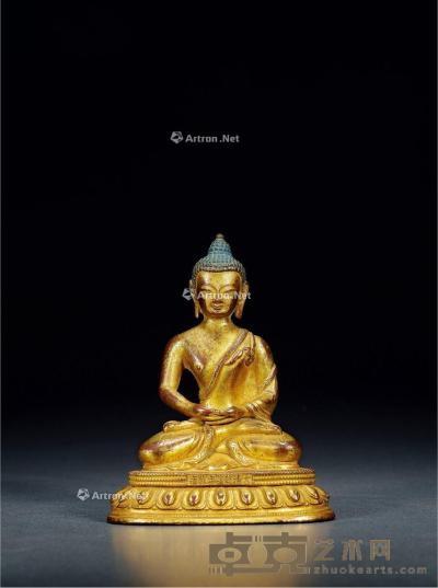  清 大清乾隆年敬造款铜鎏金释迦牟尼佛坐像 高15cm