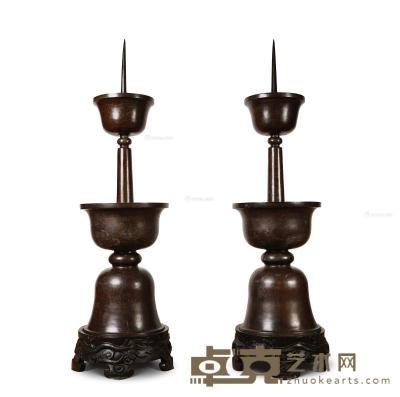  18世纪 御制铜错金银龙纹立钎式大烛台 （一对） 高164.5cm