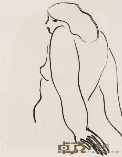  1920-1930年代作 慵懒的裸女 纸本 水墨 28.5×22cm