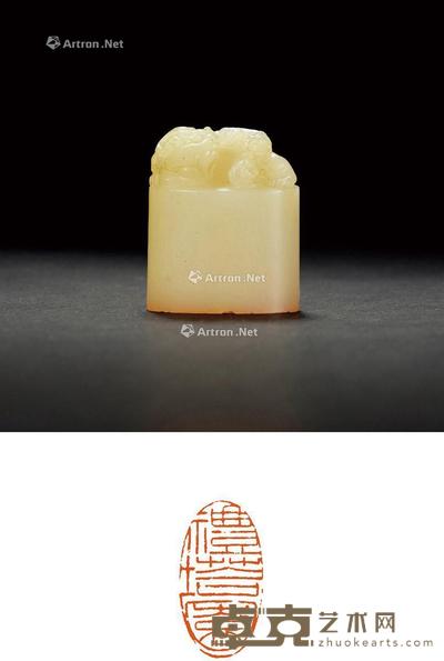 张越丞刻子母兽钮寿山芙蓉石邓镕自用印 3.2×1.7×3.9cm