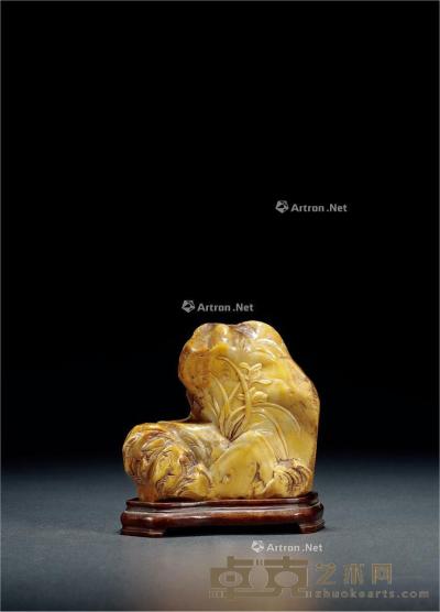  清 寿山石雕兰石图摆件 带座高10.7cm；高9.5cm