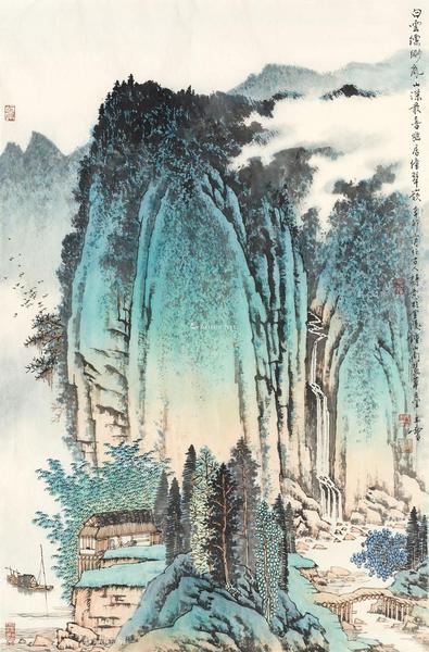  白云翠岭 镜心 设色纸本