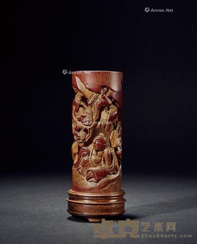明·竹雕松下高士图香筒 高13.2cm;口径4.2cm