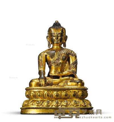 16至17世纪 铜鎏金释迦坐像 高15cm
