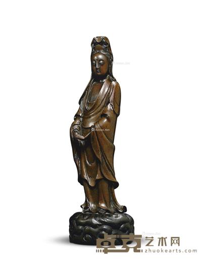 清 铜观音立像(嵌银) 高24cm