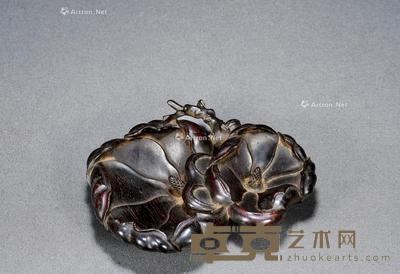  清 紫檀雕花卉形摆件 高2.8cm；长12.5cm；宽10.5cm