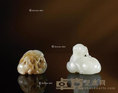 清·白玉洋洋得意把件 (一对) 长3.6cm;长4.4cm