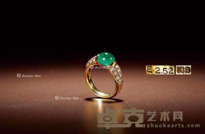  18K黄金素面祖母绿钻石戒指 指环大小12重量13g