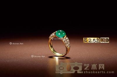 18K黄金素面祖母绿钻石戒指 指环大小12重量13g
