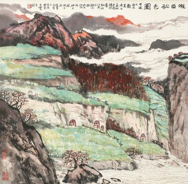  陇西秋色图 立轴 设色纸本