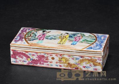 清光绪 粉彩人物文具盒 长16cm;宽7cm