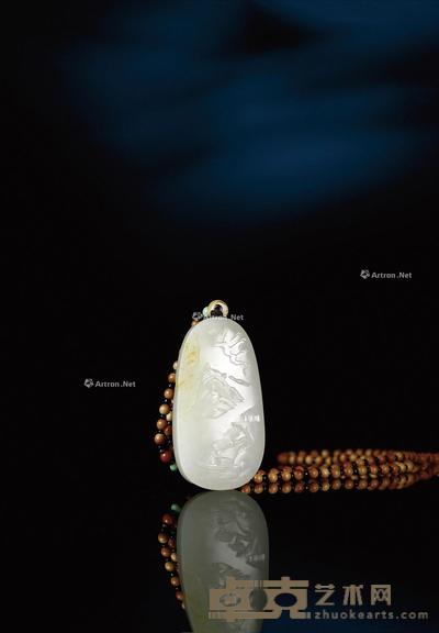 秋江泛舟 白玉挂件 钤印:胡 65×34×12mm