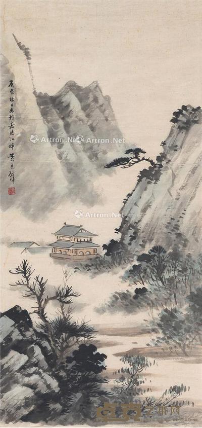 1940年作 云山清居图 画心 设色纸本 93×44cm