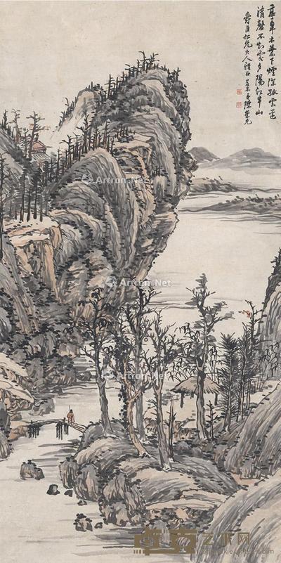  溪岭高士图 立轴 设色纸本 176.5×88.5cm