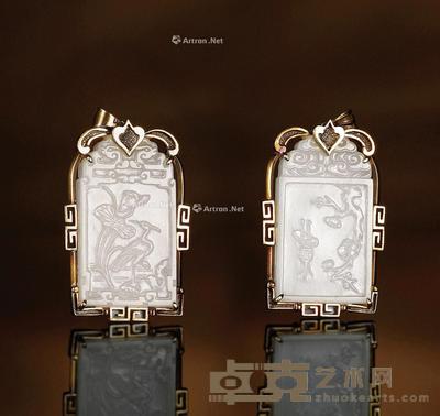清·白玉一路连科牌 玉牌高4.8cm;带镶嵌高6.4cm