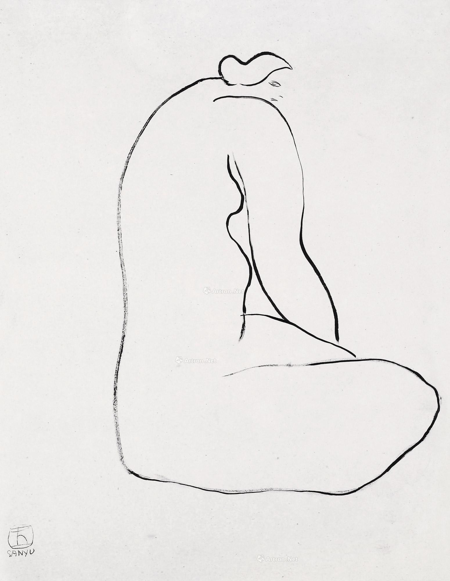  坐姿裸女 纸本 水墨 36×27cm